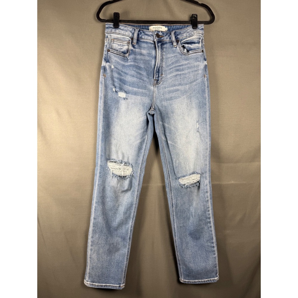 Hidden Jeans Straight Leg Women 29 Light Wash Distressed High Rise HD1326M-LT